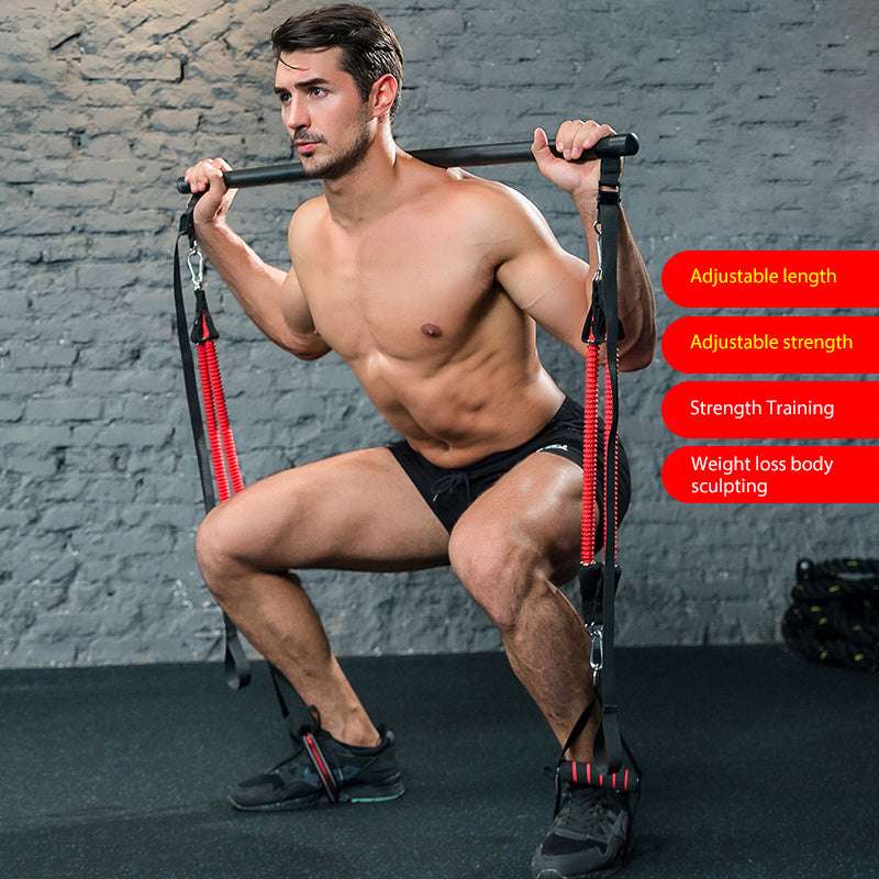 Bar with Resistance Bands Rubber Buckles - color black and red