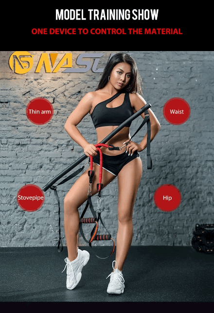 Bar with Resistance Bands Rubber Buckles - color black and red
