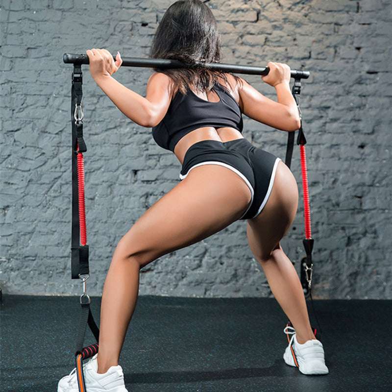 Bar with Resistance Bands Rubber Buckles - color black and red