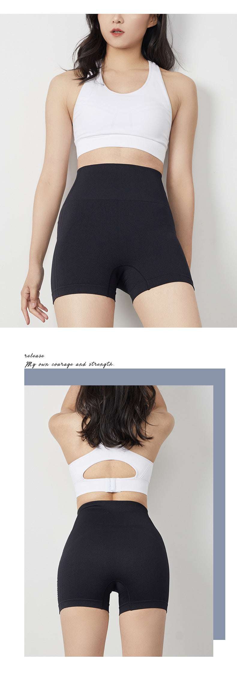 black Women's Tight-Fit Yoga short, front and back view