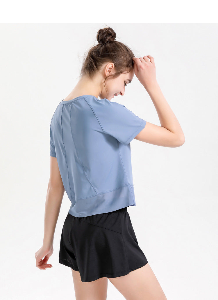 blue Women’s Short Sleeve Workout Top, back view