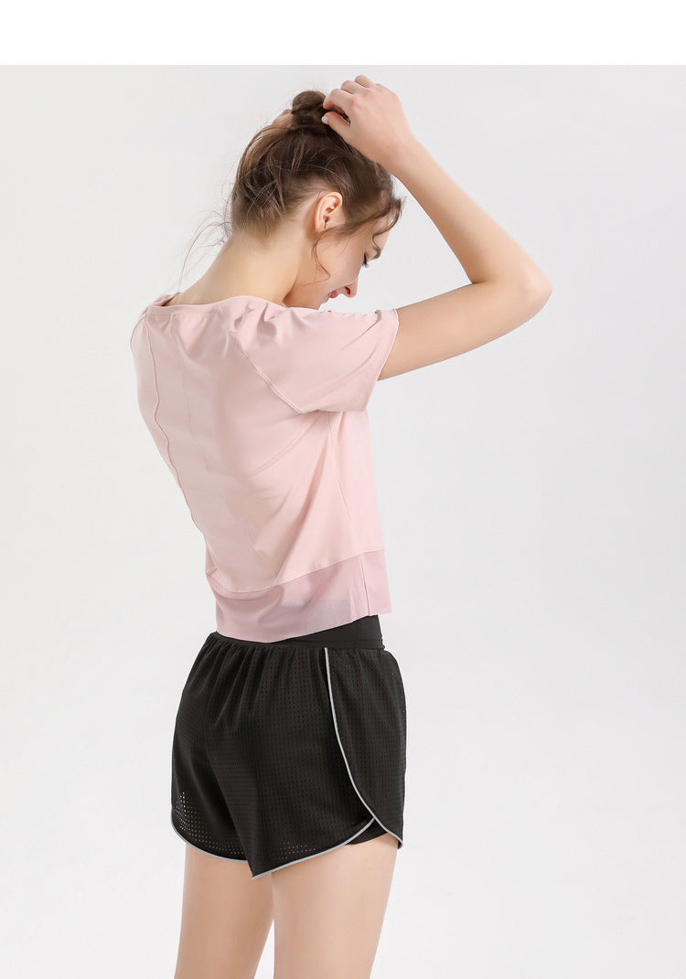 pink Women’s Short Sleeve Workout Top, back view