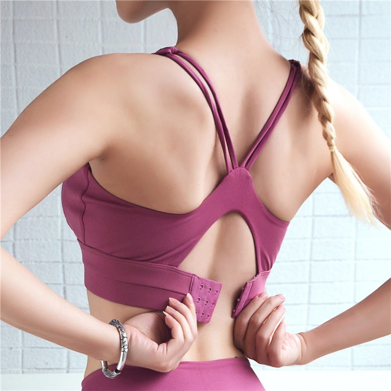 purple Adjustable Back Sports Bra, back view