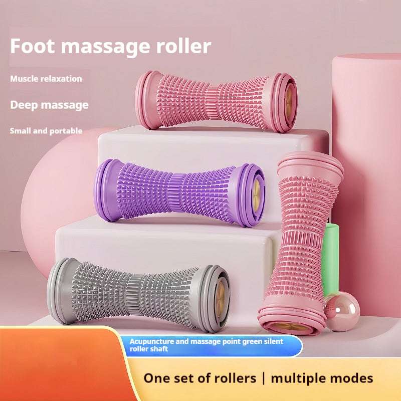 three Foot Massage Roller pink, purple and gray