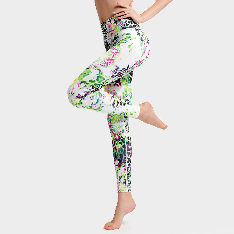 white and green Tie-Dye Leggings