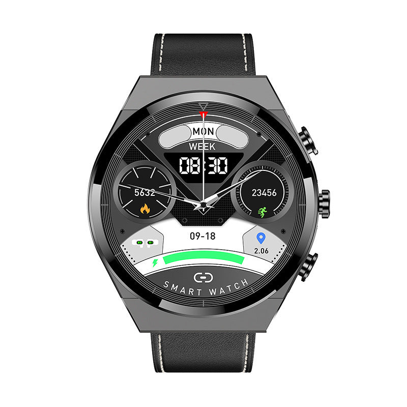 Bluetooth Smartwatch with Heart Rate Monitor & Calling - Black color - Leather Belt -fitpulsezone
