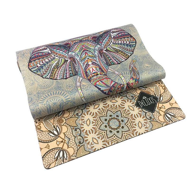 Folded Printed Suede Yoga Mat with elephant design