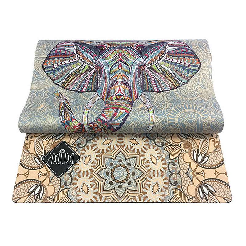 Folded Printed Suede Yoga Mat with elephant design
