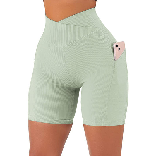 color mint green Women's Crossover High Waist Workout Shorts